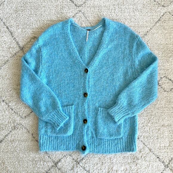 Free People Nevermind Fuzzy Cardigan Blue Butterfly Size XS - Picture 10 of 14